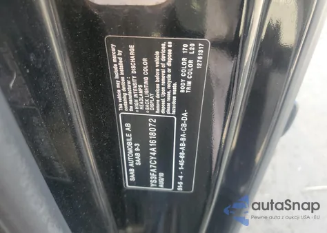 2010 Saab 9-3 2.0T from USA, damaged, VIN YS3FA7CY4A1618072